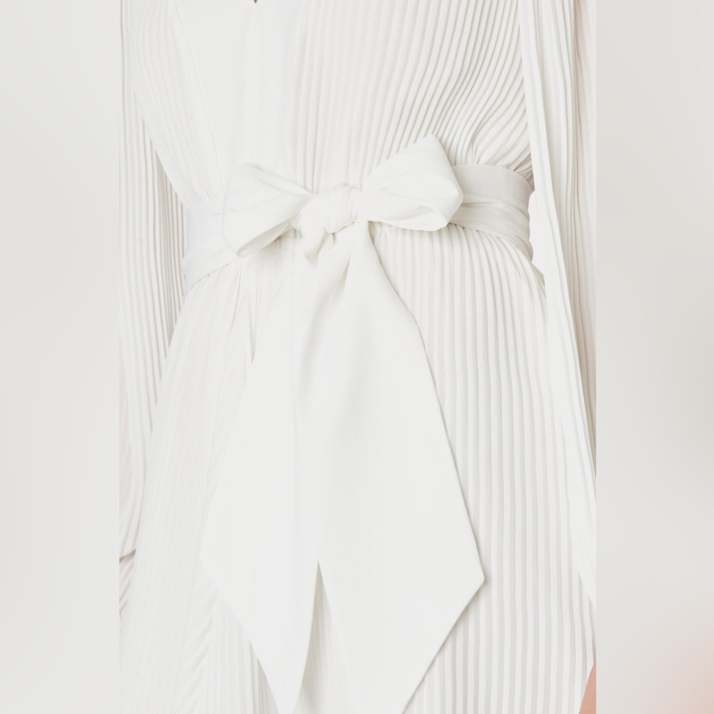 NWOT Milly Liv Long-Sleeve V-Neck Pleated Belted Mini Dress - Picture 7 of 16